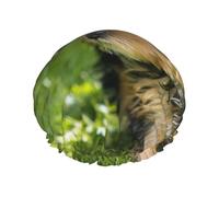 Yorkshire Terrier Green Grass Cute Dogs Double Layer Elastic Waterproof Shower Cap Reusable Bath Cap