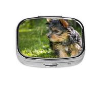 Yorkshire Terrier Green Grass Cute Dogs,Meta Pill Box 2 Compartment Medicine Case,Portable Organizer