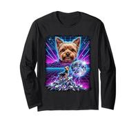 Yorkshire Terrier Howling to The Moon Meme 90s synthwave Long Sleeve T-Shirt