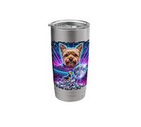 Yorkshire Terrier Howling to The Moon Meme 90s synthwave Stainless Steel Insulated Tumbler