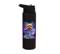 Yorkshire Terrier Howling to The Moon Meme 90s synthwave Stainless Steel Insulated Water Bottle