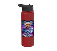 Yorkshire Terrier Howling to The Moon Meme 90s synthwave Stainless Steel Insulated Water Bottle