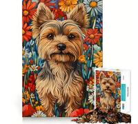 Yorkshire Terrier in Flowers Adult Jigsaw1000 Pieces Cognitive Boost Game No Gap Tight Fitting Design Birthday Gift Brain Teaser Toy (38x52cm)