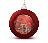 Yorkshire Terrier in Maple Forest Christmas Ball Ornament - 2.4 Inch Shatterproof Plastic Xmas Tree Decorations, Red Christmas Tree Decor Hanging Ball for Holiday Wedding Party Decor