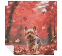 Yorkshire Terrier in Maple Forest Cloth Napkin 2 PCS Table Dinner Napkins Washable & Reusable Cloth Napkins Washable Tablecloth for Party, Wedding, Lunch, Dinners, Banquet, Christmas