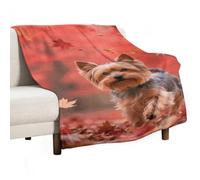 Yorkshire Terrier in Maple Forest Flannel Throw Blanket - 30"x50" Soft Lightweight Plush Blanket for Couch Bed Sofa, Oversized Camping Travel Blankets, Machine Washable Home Decor Gift for Men Women