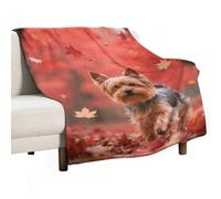 Yorkshire Terrier in Maple Forest Flannel Throw Blanket - 55"x70" Soft Lightweight Plush Blanket for Couch Bed Sofa, Oversized Camping Travel Blankets, Machine Washable Home Decor Gift for Men Women