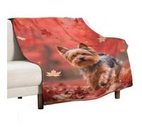 Yorkshire Terrier in Maple Forest Flannel Throw Blanket - 60"x80" Soft Lightweight Plush Blanket for Couch Bed Sofa, Oversized Camping Travel Blankets, Machine Washable Home Decor Gift for Men Women