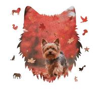 Yorkshire Terrier in Maple Forest Jigsaw Puzzle 175PCS Wolf Head Design Puzzle Wooden Jigsaw Puzzles for Adults Families