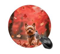 Yorkshire Terrier in Maple Forest Mouse Pad Round Laptop Mouse Mat Cute Computer Mousepad Keyboard Pad Non-Slip Desk Pads for Gaming Office Work Home