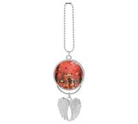 Yorkshire Terrier in Maple Forest Rear View Mirror Car Charms with Angel Wings Design - Elegant Hanging Pendant Ornament for Women Men, Zinc Alloy Auto Interior Decor for Cars, SUV, Truck (Silver)
