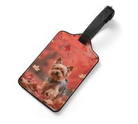 Yorkshire Terrier in Maple Forest Suitcase Tags Personalized Luggage Tag with Privacy Cover ID Card Slot for Travel Luggage Bag, Unique Design Name Tags for Suitcases, Backpacks & Gifts