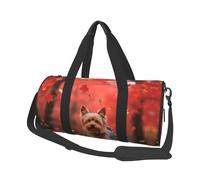 Yorkshire Terrier In Maple Forest Travel Duffel Bag Sports Gym Bag, Lightweight Overnight Weekender Bag With Shoes Compartment Yoga Gym Sports Bag For Men Women