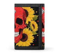 Yorkshire Terrier in Maple Forest Trifold Wallet Front Pocket Coin Purse - Slim Credit Card Holder for Men & Women, Red Skull & Yellow Sunflowers, One Size, Classic