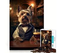 Yorkshire Terrier in Pub 1000 Piece Jigsaws for Adults Brain Training Fun Clean Cut Sturdy Components Calming Mental Break Activity (38x52cm)