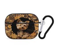 Yorkshire Terrier in The Cave Airpod Pro Case AirPods 2 Case for Women Hard Shell Protective Cover with Carabiner Keychain Compatible with AirPods Case 2nd 1st Generation, Front LED Visible Black