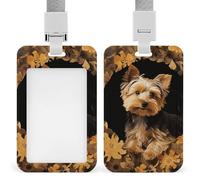 Yorkshire Terrier in The Cave Badge Holder with Lanyards Retractable Vertical Plastic Id Badge Holder Name Key Card Holders Case for Teacher Nurse Doctor Office Gift for Coworkers