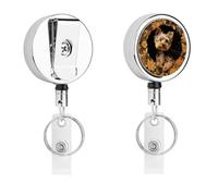 Yorkshire Terrier in The Cave Badge Reel Retractable Stainless Steel Badge Clip with Lanyard Cute Badges Reel Holder Heavy-Duty Nurse Doctor Name Tag Badges Clip for Work