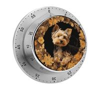 Yorkshire Terrier in The Cave Mechanical Kitchen Timer 60 Minute Wind Up Countdown Clock with Magnetic Back Loud Alarm Stainless Steel Manual Timer for Cooking Baking Classroom Home Gym