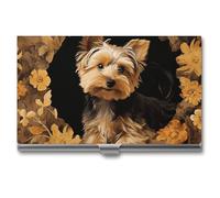 Yorkshire Terrier in The Cave Metal Business Card Case for Men Women Slim Pocket Purse Multi Wallet Professional Pocket Card Holder for Name Card Credit Card, style, One Size