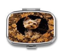 Yorkshire Terrier in The Cave Pill Box 2-Compartment Portable Pill Case Square Metal Medication Organizer Small Weekly Medication Case with Mirror Stylish Vitamin Holder for Purse Pocket Travel