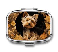 Yorkshire Terrier in The Cave Pill Box Travel Pill Organizer 2 Compartment Weekly Pill Case with Mirror A Day Medicine Container Medicine Organizer for Purse, Pocket, Or Wallet
