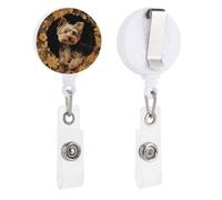 Yorkshire Terrier in The Cave Retractable Badge Reel - Personalized ID Name Badge Holder with Lanyard Cute Badges Reel Holder Round Nurse Doctor Name Tag Badges Clip for Work