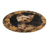 Yorkshire Terrier in The Cave Round Area Rug Non Slip Backing Doormat Water Absorbent Plush Throw Low-Pile Non-Slip Floor Mat Carpet for Living Room Bedroom Entryway Nursery Room 60 * 60cm