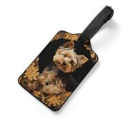 Yorkshire Terrier in The Cave Suitcase Tags Personalized Luggage Tag with Privacy Cover ID Card Slot for Travel Luggage Bag, Unique Design Name Tags for Suitcases, Backpacks & Gifts