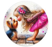 Yorkshire Terrier Jigsaw 1000 Piece Round Puzzle Little Girl Jigsaw Puzzles Relax Puzzles Games for Teenagers And Adults 1000pcs (67.5x67.5cm)