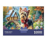 Yorkshire Terrier Jigsaw Puzzle 1000 Pieces Recycled Paper Puzzle Yorkshire Terrier Sunny Farm Backdrop for Adults Educational Game Decompression Family Game Gift 70x50cm/1000pcs