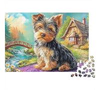 Yorkshire Terrier Jigsaw Puzzle 1000 Pieces Silky Tiny Charming Yorkshire Terriers Paper Puzzle for Focus, Relaxation And Enjoyable Home Entertainment 52x38cm/1000pcs