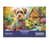 Yorkshire Terrier Jigsaw Puzzles 1000 Pieces Recycled Paper Puzzle Yorkshire Terrier Cozy Farm Scene for Adults Fun And Challenging Educational Game Decompression Yorkshire Terrier Cozy Farm Scene