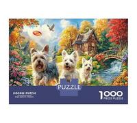 Yorkshire Terrier Jigsaw Puzzles 1000 Pieces Recycled Paper Two Yorkshire Terriers Cozy Farm Backdrop Adult Jigsaws Fun Present Home Activity Decompression Family Game 38x26cm/1000pcs