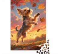 Yorkshire Terrier Jigsaw Puzzles Puzzles for Adults Kids. 1000 Piece Sunset Falling Leaves Impossible Challenge Toy Home Decoration for Adults& Kids Age 14 Years Up 1000pcs (75x50cm)