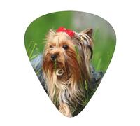 Yorkshire Terrier Lawn Cute Dogs Ummer Red Bow,12 Pcs Guitar Pick,3 Different Thickness Plectrums for Acoustic Guitar Bass Ukulele (0.46mm 0.96mm 0.71mm)