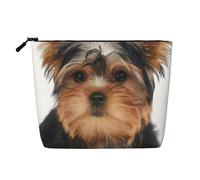 Yorkshire Terrier Lies On White, Cosmetic Bag Imitation Linen Makeup Bag Portable Travel Toiletry Bag