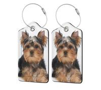 Yorkshire Terrier Lies On White,Luggage Tags Pu Leather Name Tag Travel Suitcase Identifier ID Tags Durable Luggage Label 2 pcs