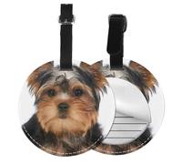 Yorkshire Terrier Lies On White,Luggage Tags Pu Leather Name Tag Travel Suitcase Identifier ID Tags Durable Baggage Label 2 pcs