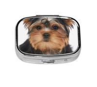 Yorkshire Terrier Lies On White,Meta Pill Box 2 Compartment Medicine Case,Portable Organizer,Rectangle Meta Portable Organizer Pill Box 2266 Compartment Medicine Case