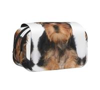 Yorkshire Terrier Lies On White Pencil Pouch Portable Double Layer Stationery Organizer