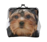 Yorkshire Terrier Lies On White, PU Leather Coin Purse, Small Wallets, Change Pouch with Kiss Lock Clasp Buckle, Change Purse