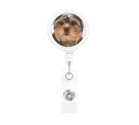 Yorkshire Terrier Lies On White, Retractable Badge Holder,Badge Reels Holder with ID Clip Alligator Clip