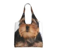 Yorkshire Terrier Lies On White,Reusable Tote Bags Grocery Bags Large Capacity Canvas Shopping Shoulder bag