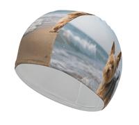 Yorkshire Terrier on Beach Swim Cap for Women Men Swimming Hat Bath Waterproof Pool Caps for Long Thick Curly Hair