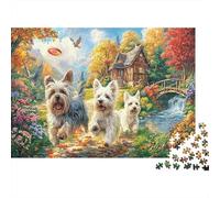 Yorkshire Terrier Paper Four Terriers in Sunny Flower Field Jigsaw Puzzle Boredom Buster Collectible Gift 70x50cm/1000pcs