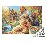 Yorkshire Terrier Paperboard Terrier with Bowl of Food Classic Jigsaw Puzzle Family Friendly Relaxing Activity 52x38cm/1000pcs