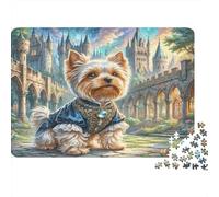 Yorkshire Terrier Paperboard Yorkshire Terrier in Fairytale Castle Courtyard Classic Jigsaw Puzzle Beginner Friendly Mind Stimulating 52x38cm/1000pcs