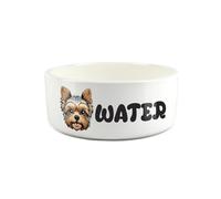 Yorkshire Terrier Pet Bowl - Cartoon Yorkie Dog Portrait Large Ceramic Water Bowl - Novelty White Water Dish For Dogs
