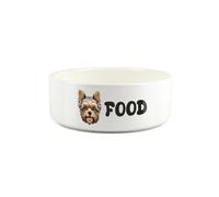 Yorkshire Terrier Pet Bowl - Cartoon Yorkie Dog Portrait Small Ceramic Food Bowl - Novelty White Food Dish For Dogs
